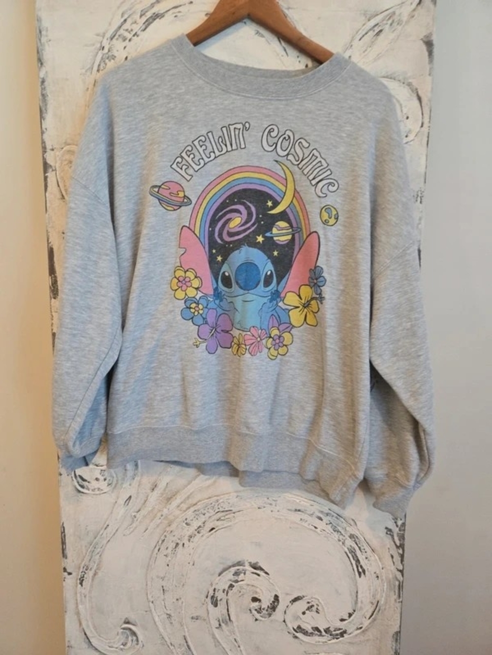Disney Light Gray 'Feelin' Cosmic' Graphic Crewneck Sweatshirt